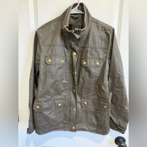 J. Crew downtown Field Jacket with Gold-Tone Snaps olive green